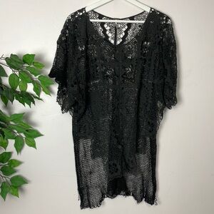 🖤 FREE PEOPLE lacy black doiley cottage core coquette boho tunic top sweater 🖤